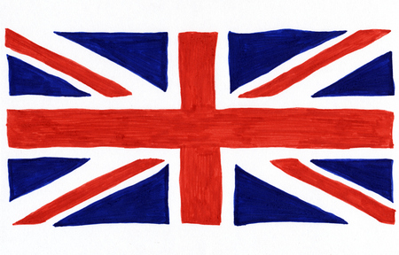 Union Jack flag of Great Britain drawn with felt tip pens on white paper の写真素材