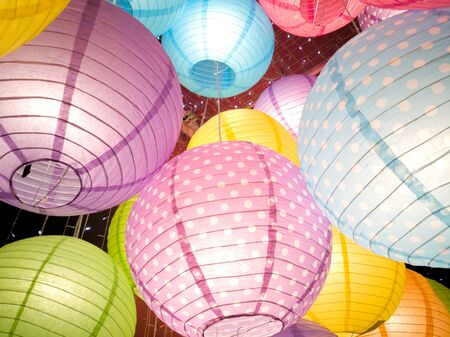Lanterns made  are used to decorate various locations in preparation for the New Year's celebration.の写真素材