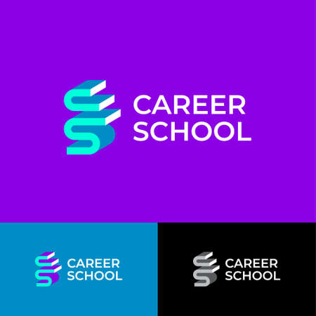 Career school logo. C and S volume monogram with stair. Career services logo. Human resources management. Success and growth in business.のイラスト素材