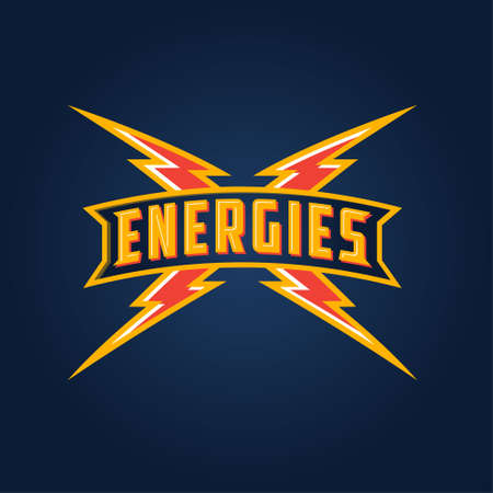Energies logo with lightning. Lightning icon. Letters on sign and lightning on the dark background. Power and energy technology icon.のイラスト素材