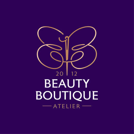 Beauty Boutique logo. Double B like a butterfly with needle and thread. Atelier emblem. Fashion icon.のイラスト素材