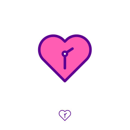 Love Time icon. Abstract emblem. Heart and arrows of clock. Time to check health. Time to buy gift...