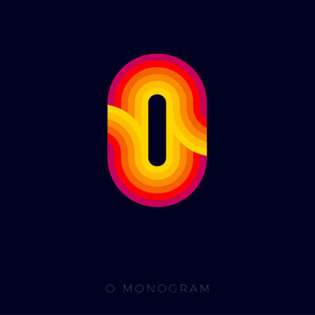 O monogram. Abstract O logo. O letter consist of some blend strips, isolated on a black background. Network, web icon.のイラスト素材