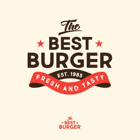 The Best Burger logo. Fresh and Tasty bistro. Letters and ribbons with stars. Vintage logo. Restaurant sign.のイラスト素材