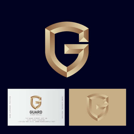 Gold letter G like a shield. G monogram. Emblem of antivirus or protection system. Gold Shield logo.のイラスト素材