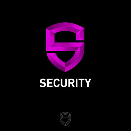 Purple letter S like a shield. S monogram. Emblem of antivirus or protection system. Shield logo.のイラスト素材