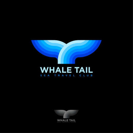 Blue whale tail on a dark background. Sea travel club. Monochrome option.のイラスト素材