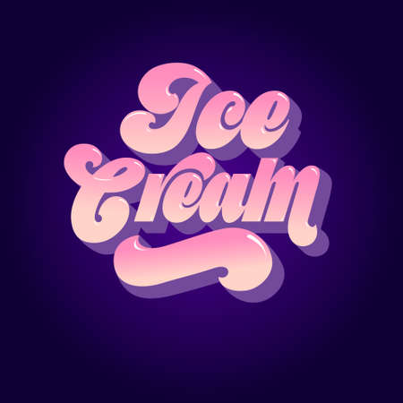 Ice cream vector illustration. Beautiful lettering with shadow by disco style. Sweet signboard.のイラスト素材