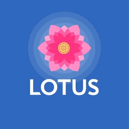 Lotus flower logo. Design for spa, beauty salon, hotel and resort. Pink geometric flower and letters on a blue background.のイラスト素材