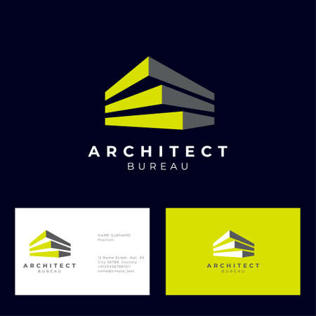 Architect bureau logo. Brick modules and letters. Build and construction emblem. Vector emblem. Business card.のイラスト素材