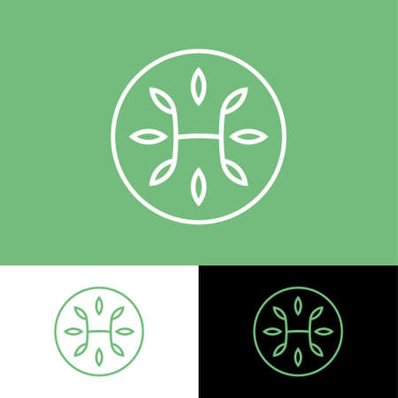 H monogram with leaves. Pharmacy of Medicine herbs. Logo for spa, cosmetics or organic product. Ecology symbol.のイラスト素材