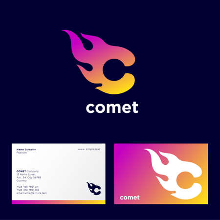 Comet logo. Astronomical object icon. Letter C like hot comet. Internet, games, marketing, delivery...