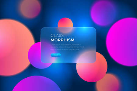 Vector image in the style of glass morphism. Translucent card with button on a bright background....