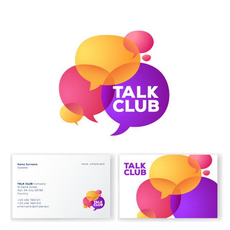 Talk Club logo. Language school logo. Conversational club icon. Chat logo. Community emblem. Colored speech bubbles. Business card.のイラスト素材