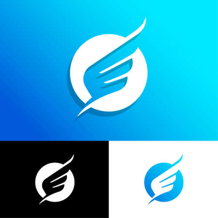 Bird wing into blue circle. Flight or aviation. Lightness or flying logo. Emblem for airlines.のイラスト素材