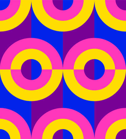 Seamless pattern. Color minimalistic Scandinavian design. Contrast circles and stripes. Flat illustration.のイラスト素材