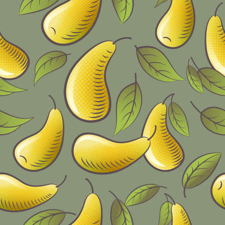 Seamless pattern with yellow pears and leaves on gray background. Illustration can use for...