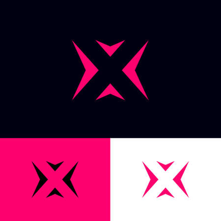 X letter. X monogram consist of pink arrows. Abstract logo on a different backgrounds. Logo can use for delivery or logistic company.のイラスト素材