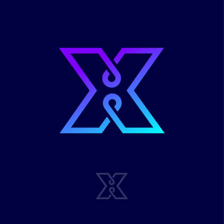 X letter. X monogram. Logo consist of gradient line with a drop or loop. Web, UI icon. Premium business emblem.のイラスト素材