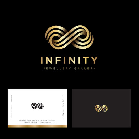 Infinity logo, consisting of golden strips or ribbons. Infinity abstract emblem. Logo can be used for business, jewelries production, ladies luxury boutique.のイラスト素材