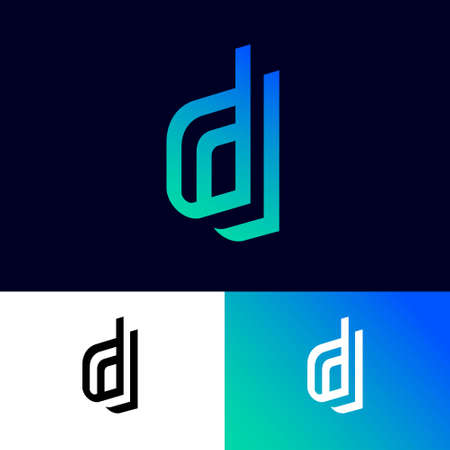 D letters on different backgrounds. Double D monogram consists of gradient elements. This logo can be used for business, hi-tech production, sport, games, web and digital.のイラスト素材