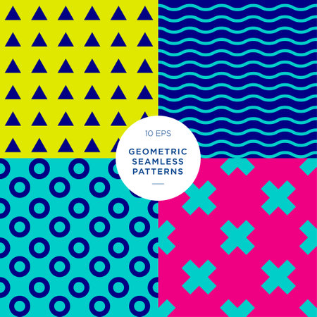 4 geometric textures, seamless patterns. Set of different backgrounds. Pattern for wrapping paper. Fabric or textile pattern.のイラスト素材