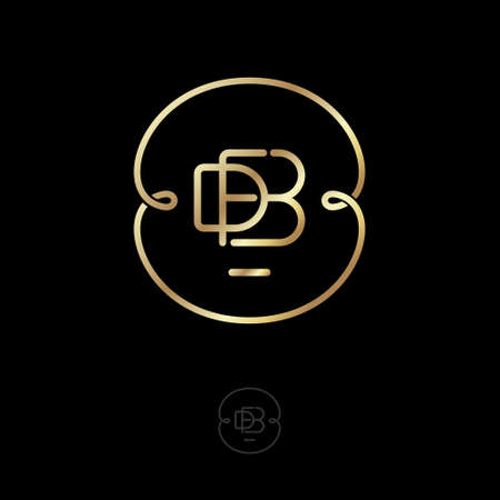 D, F and B monogram. D, F, B letters logo. Original gold monogram into gold thin ring with curls or loops. Logo can be used for business, jewelry shop, clothes, luxury goods.のイラスト素材