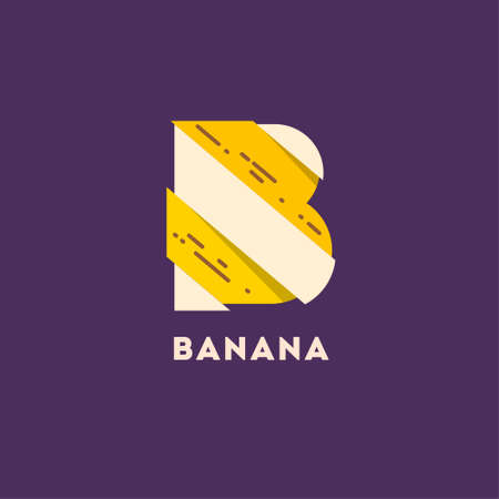 Letter B like banana cut for pieces. B monogram. Glitch effect. Print for T-shirt. Fun composition from letters. Poster, cartoon sign.のイラスト素材
