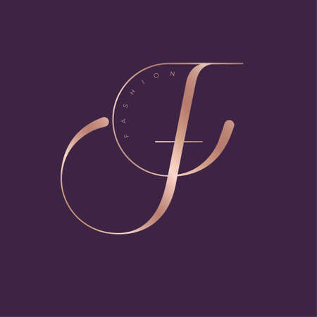 Gold letter F, isolated on a dark background. Luxury logo can used for online store, jewelry, clothes, fashion salon, online store, lingerie, bedding and other delicate goods.のイラスト素材