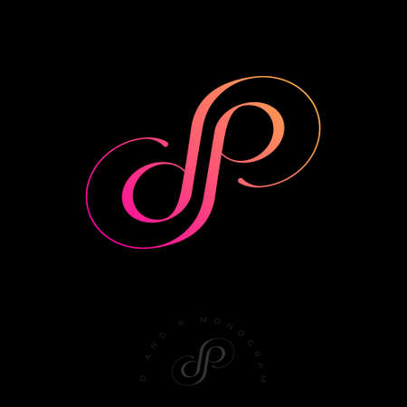 D and P letters. D, P monogram consist of Interlocking letters. Letters combined, isolated on a dark background. Luxury monogram for jewelry, clothes, fashion salon, online store, lingerie.のイラスト素材