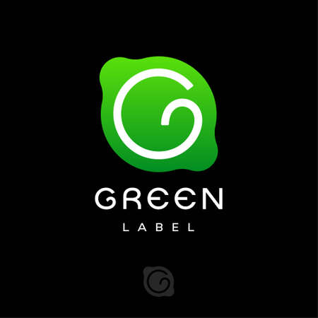 Green label logo. G monogram. Original G letter on green badge. Network icon isolated on a different backgrounds. Typography. Lettering design.のイラスト素材