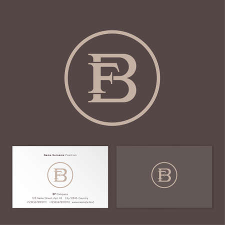 B and F classic monogram. Combined B and F letters in circle. Business card.のイラスト素材
