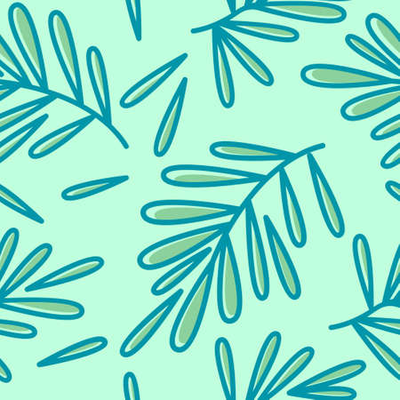 Seamless pattern with rosemary sprigs and leaves on mint color background. Natural organic texture for wrapping paper, wallpaper, fabric pattern, packaging.のイラスト素材