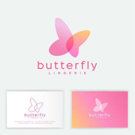 Butterfly logo consists of transparent elements. Emblem can use for jewelry, beauty or spa salon, lingerie and nail care. Business card.のイラスト素材