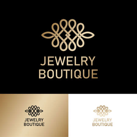 Jewelry Boutique logo. Gold ornament like lace element consists of gold lines. Beautiful premium logo on different backgrounds.のイラスト素材