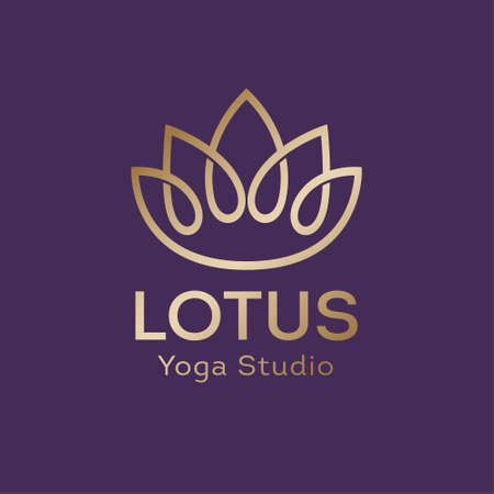Lotus logo. Yoga studio icon. Lotus flower consists of golden lines. Premium logo.のイラスト素材