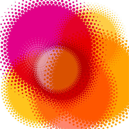 Abstract colorful background. Orange, yellow and pink halftone circles. Decorative pattern.のイラスト素材