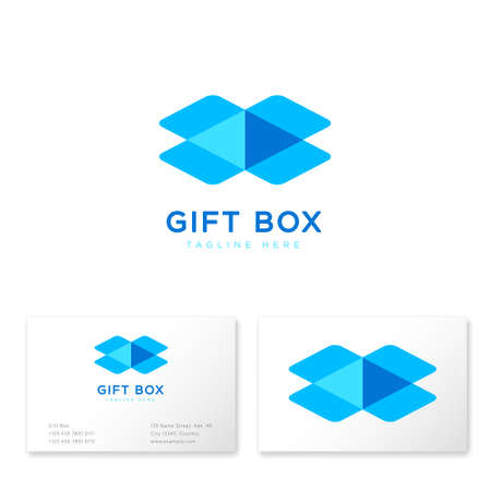 Gift box logo. Illusion box shape. Online shop of gifts. Corporate business card.のイラスト素材