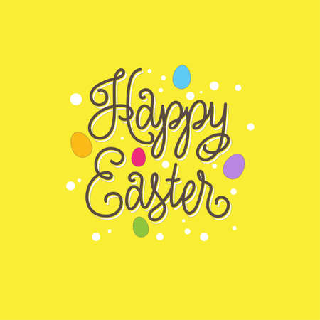 Happy Easter illustration. Lettering and eggs on a yellow background.のイラスト素材