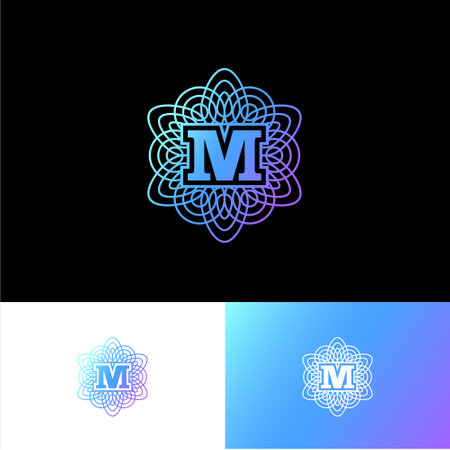 M letter or monogram. The original gold M letter symbol in a guilloche ornament. Classic style.のイラスト素材