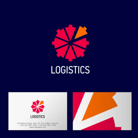 Logistics logo. Directional arrows tend toward the center. Identity, corporate style. Business card.のイラスト素材