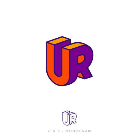 UR logo. U and R letters in block. Multi Colored emblem like 3D. Flat network, web icon.のイラスト素材