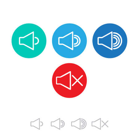 An icon that increases and reduces the sound. Icon showing the mute. A set of sound icons with...