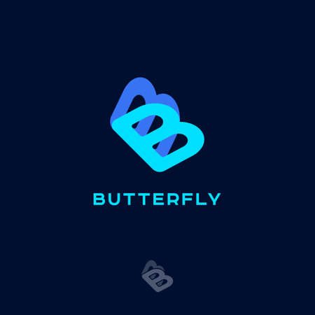 Blue butterfly emblem. Double B like a butterfly. Beauty emblem. Cosmetics or clothes icon. Premium emblem.のイラスト素材
