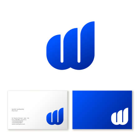 W letter. Web logo and business card. B blue monogram, isolated on a white background. Monochrome option.のイラスト素材