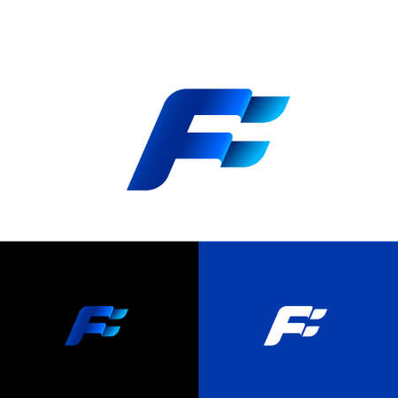 F letter. F monogram. Blue flag on different backgrounds. Forward emblem.のイラスト素材
