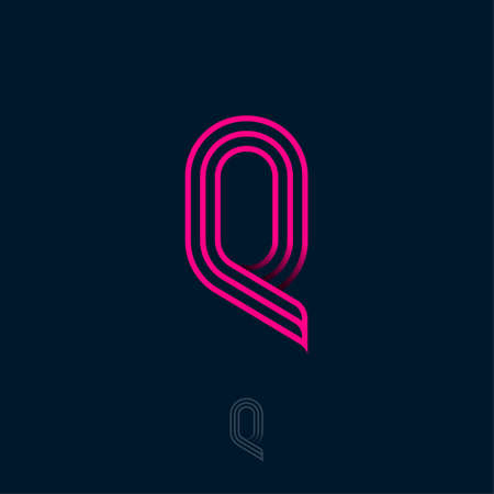 Q letter. Q monogram consists of thin lines isolated on a dark background. Web, UI icon. Identity.のイラスト素材