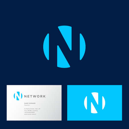 N letterin a circle. N logo, blue monogram, isolated on a dark background. Identity. Business card.のイラスト素材