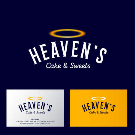 Heavens cake and sweets logo. Bakery and pastry emblem. Letters and golden nimbus.のイラスト素材