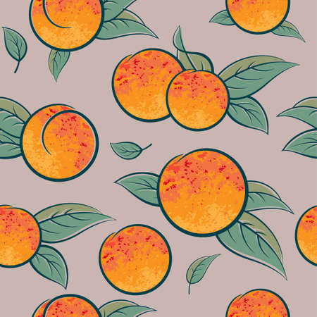 Seamless Pattern with Ripe Peach or Apricot and Leaves. Style Packaging Design with Fruit for...